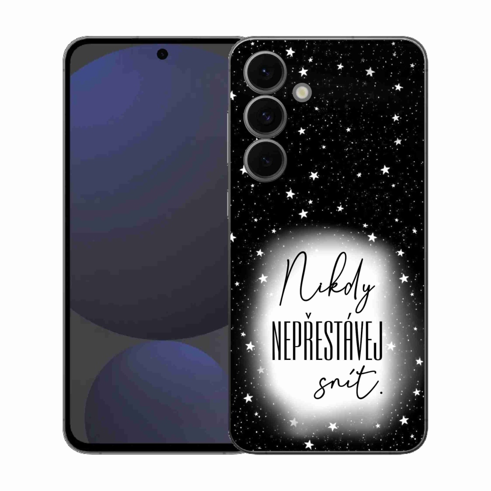 Gelový kryt mmCase na Samsung Galaxy S25 FE - citát 1 bíločerné pozadí