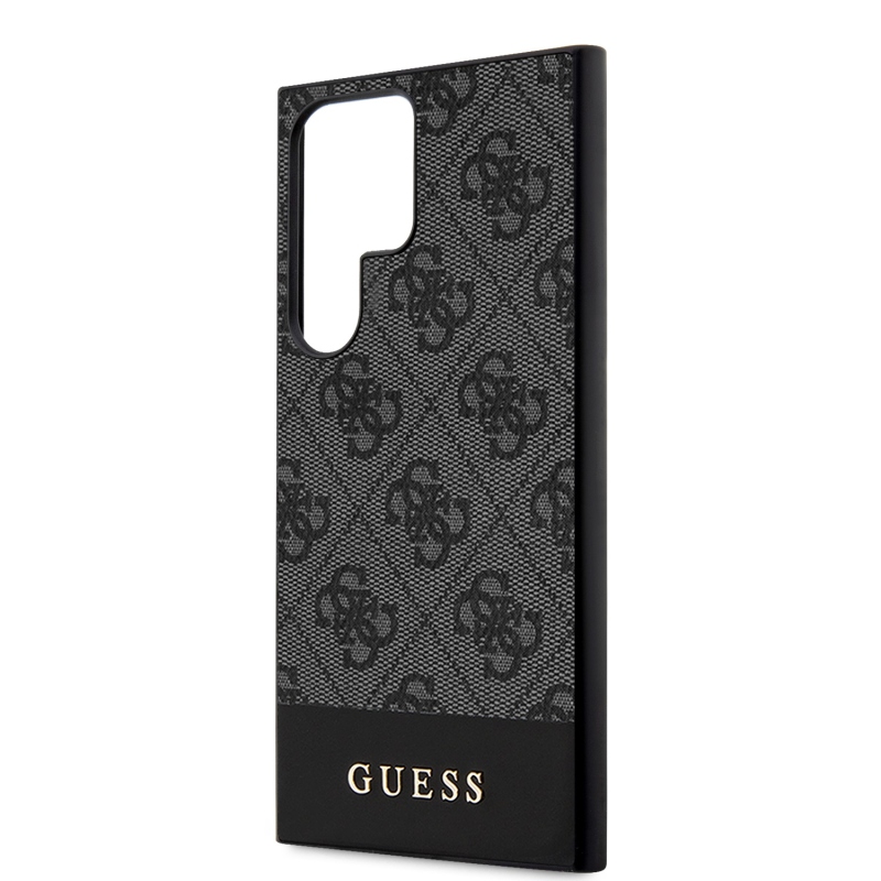 Guess PU 4G Stripe Zadní Kryt pro Samsung Galaxy S24 Ultra Grey