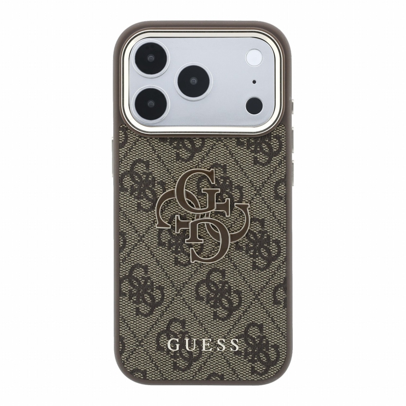 Guess PU 4G Resin Metal Logo Zadní Kryt pro iPhone 18 Pro Brown