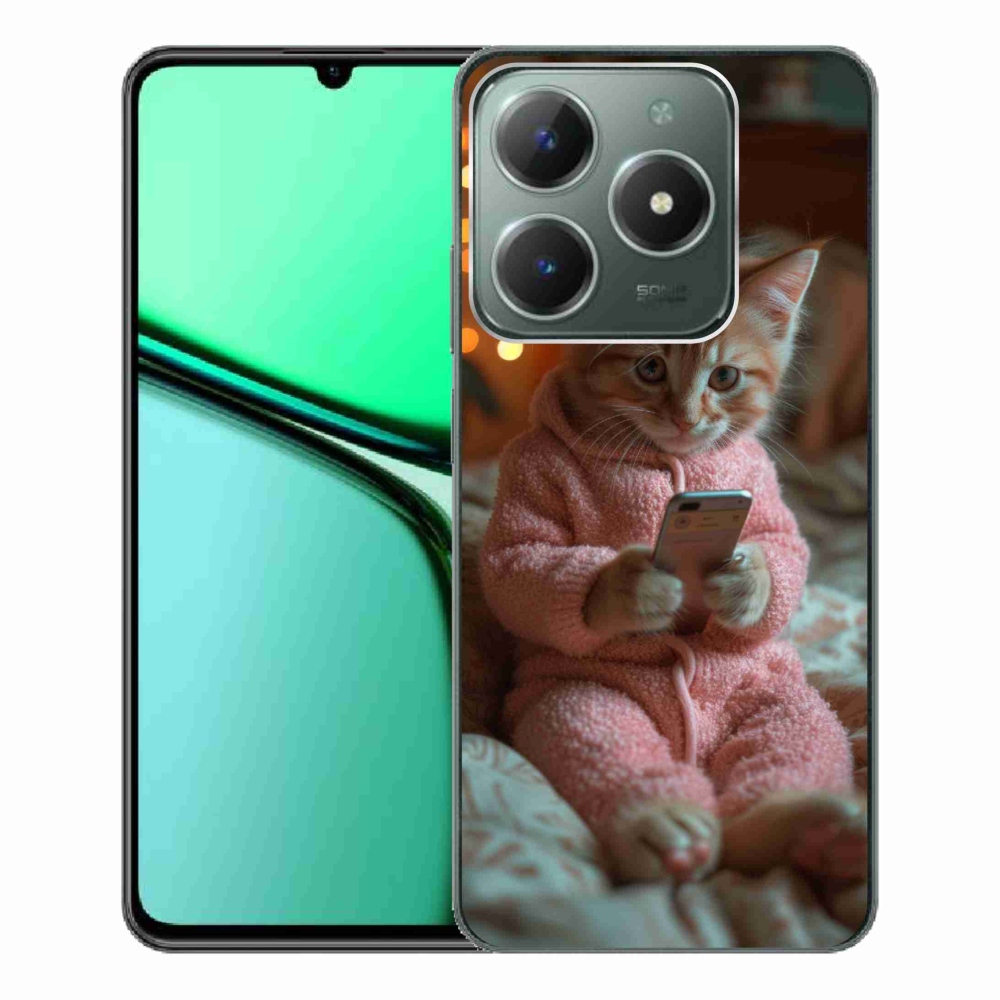 Gelový kryt mmCase na Realme C61 - kotě s mobilem