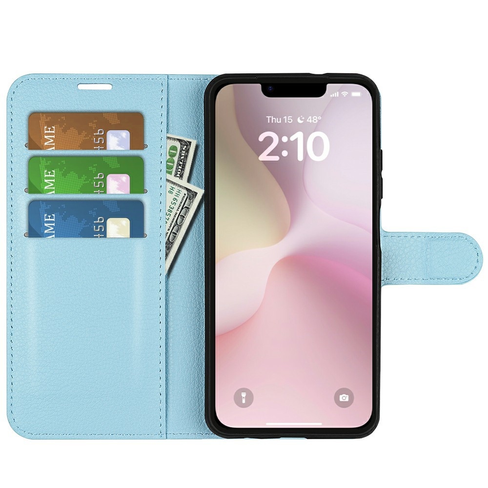 Litchi knížkové pouzdro na iPhone 16e - modré