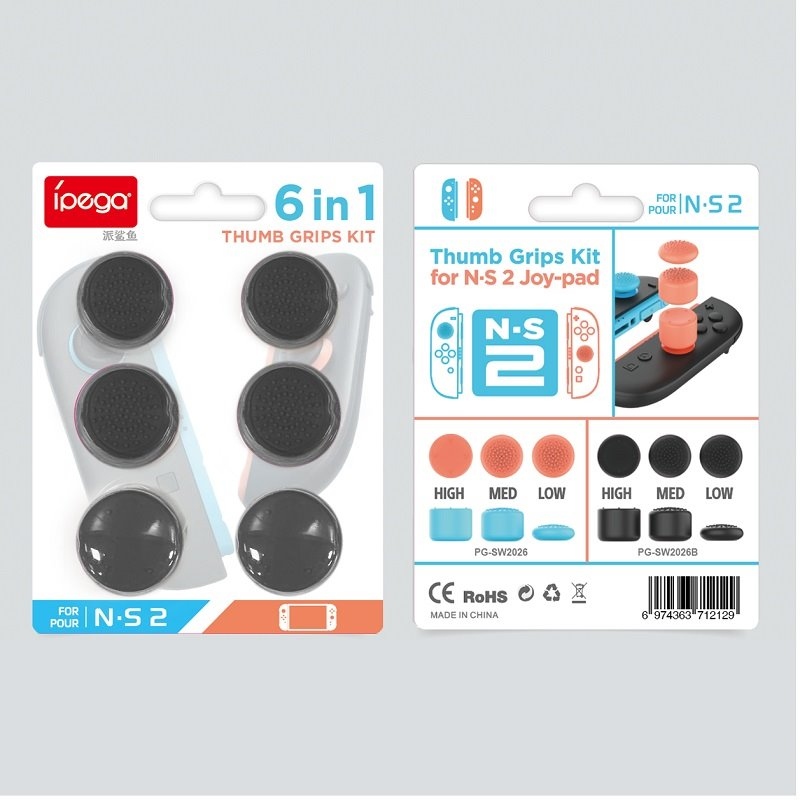 iPega SW2026B Silikonové Krytky Ovládacích Páček JoyCon Ovladače pro Nintendo Switch 2 6ks Black