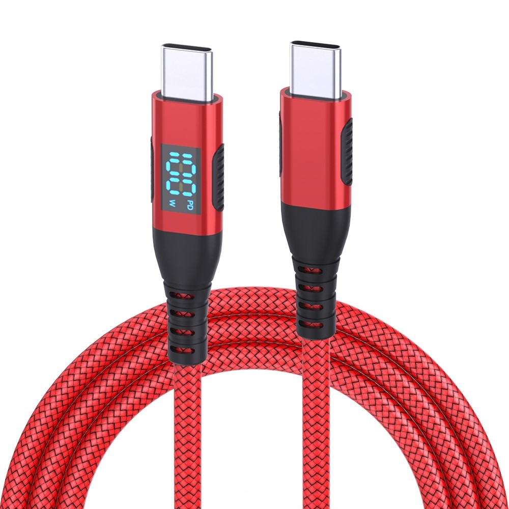 Nylonový kabel USB-C / USB-C s displejem 1m 100W - červený