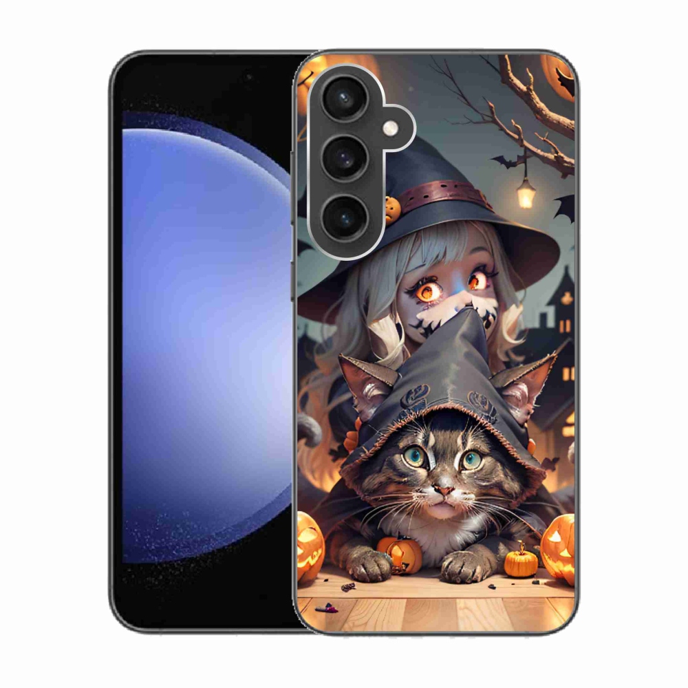 Gelový kryt mmCase na Samsung Galaxy S23 FE - čarodějnice s kočkou