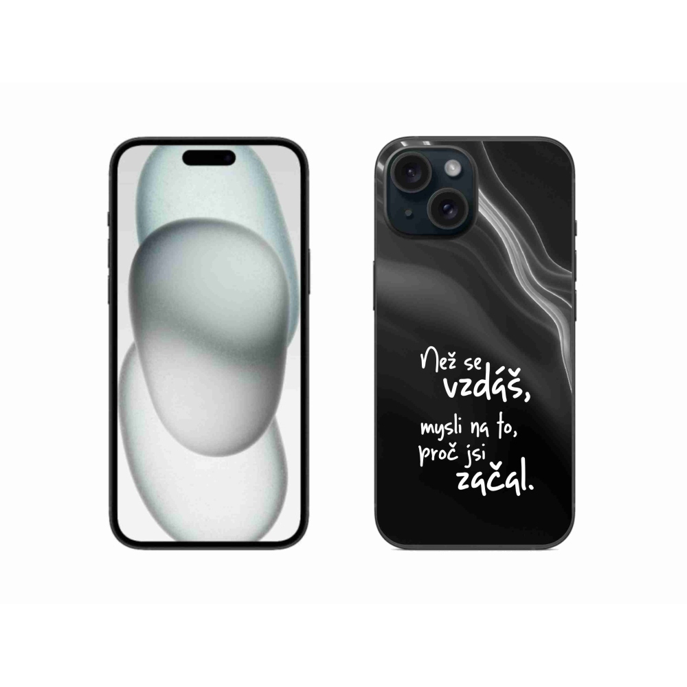Gelový kryt mmCase na iPhone 15 - citát 2 černé pozadí
