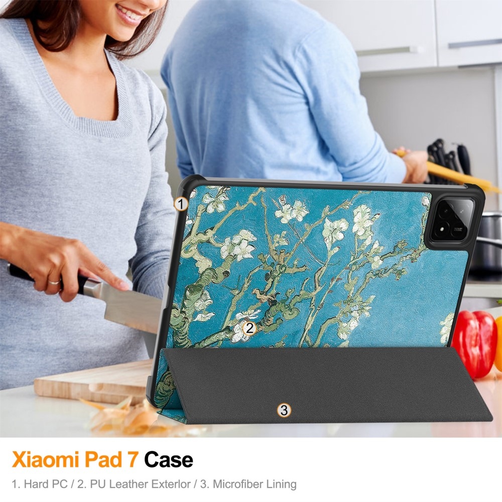 Patty chytré polohovací pouzdro na tablet Xiaomi Pad 7/7 Pro - bílé květy