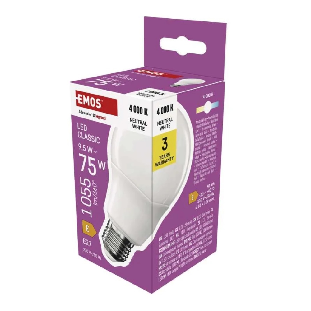 LED žárovka Classic A60 / E27 / 9,5 W (75 W) / 1055 lm / neutrální bílá
