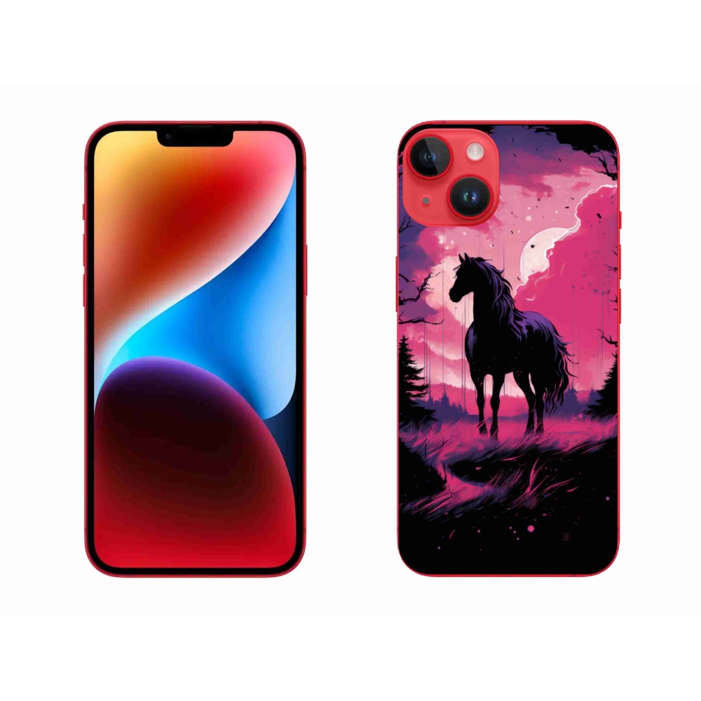 Gelový kryt mmCase na iPhone 14 Plus - černý kreslený kůň 1