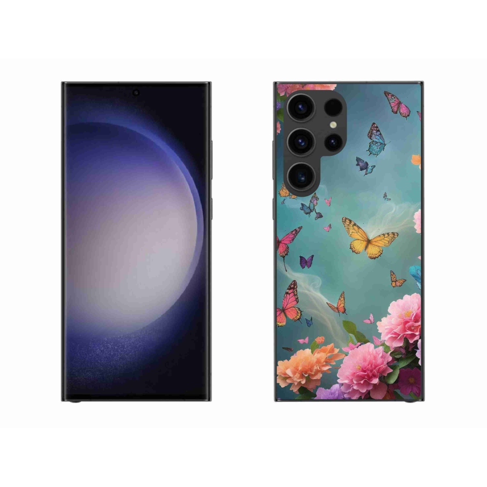 Gelový kryt mmCase na Samsung Galaxy S23 Ultra 5G - barevné květy a motýli