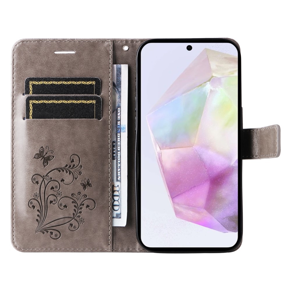 Big Butterfly knížkové pouzdro na Samsung Galaxy A36 5G - šedé
