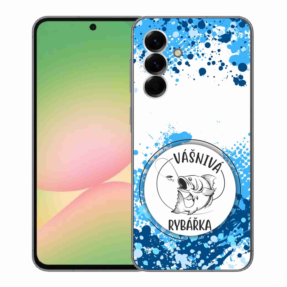 Gelový kryt mmCase na Samsung Galaxy A56 5G - vášnivá rybářka bílé pozadí