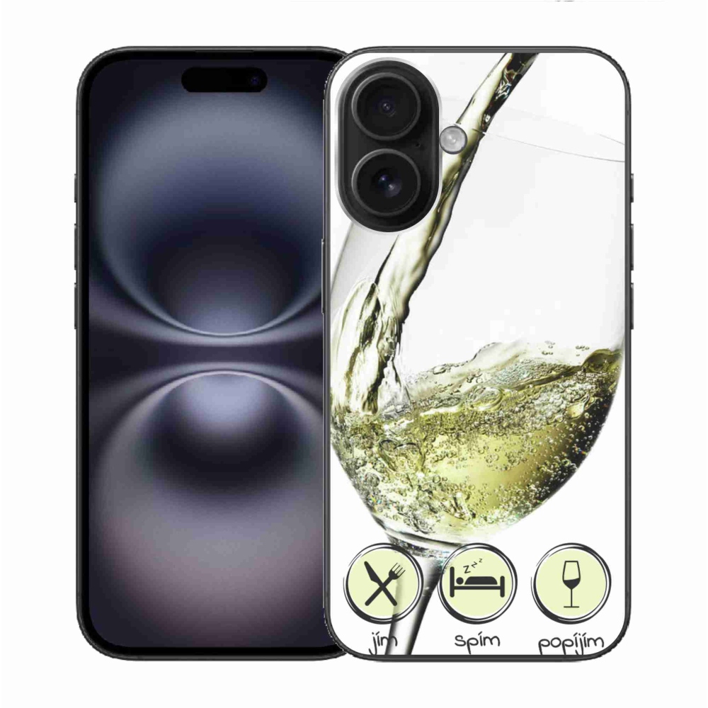 Gelový obal mmCase na iPhone 16 - sklenička vína bílé