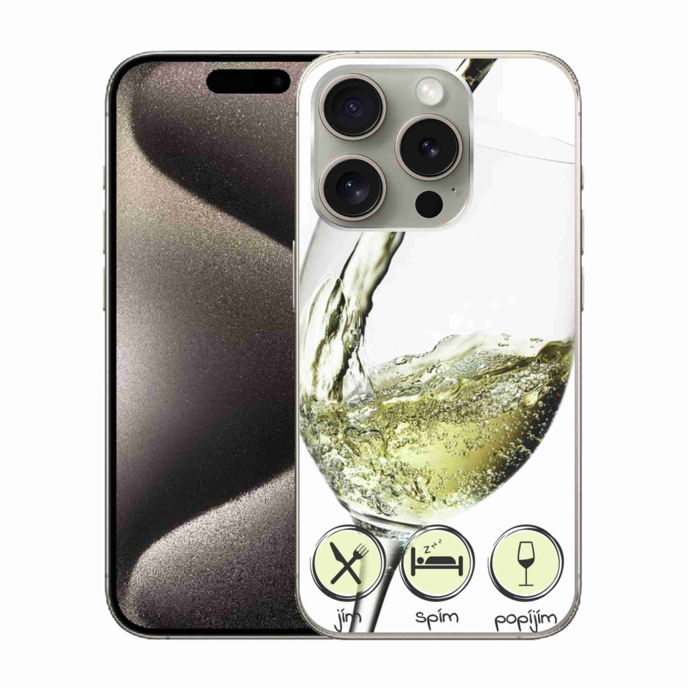 Gelový obal mmCase na iPhone 15 Pro - sklenička vína bílé