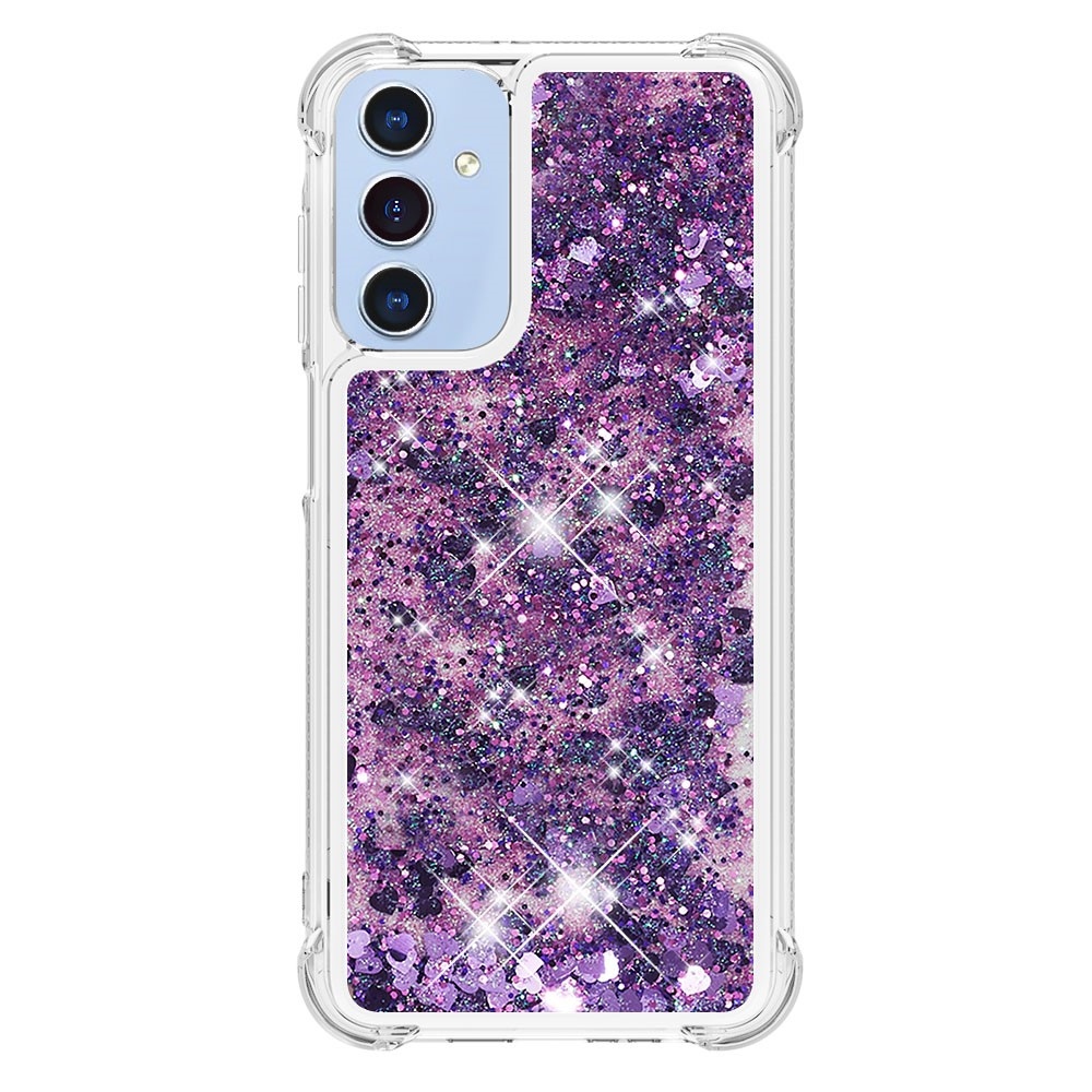 Glitter přesýpací gelový obal na Samsung Galaxy A26 5G - tmavěfialový/srdíčka