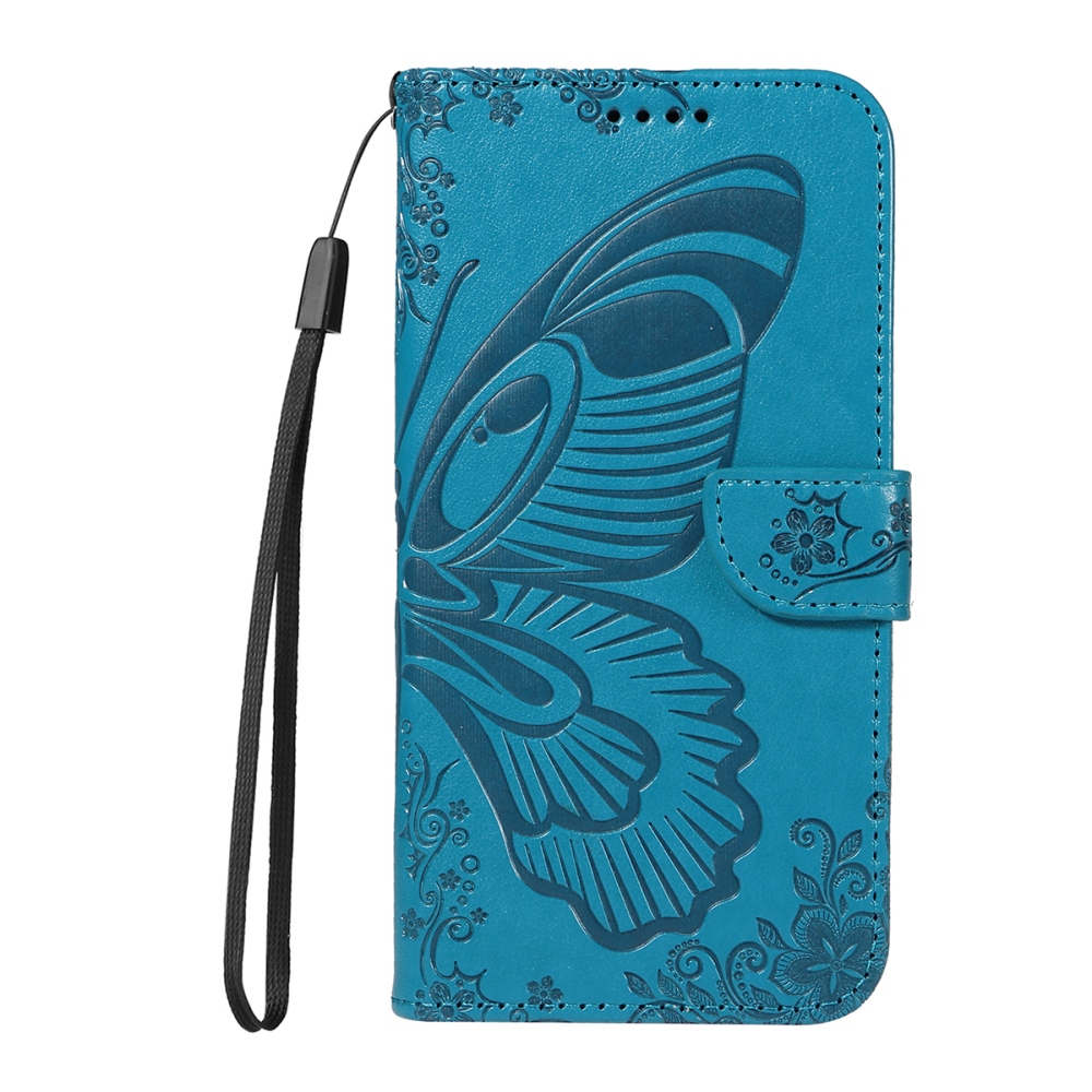 Floral Butterfly knížkové pouzdro na iPhone 17 - modré