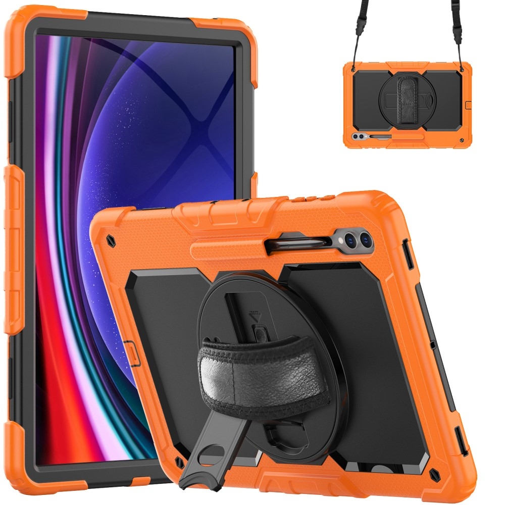 Kick odolný kryt s úchopem na ruku na Samsung Galaxy Tab S9 Ultra/Tab S10 Ultra - oranžový
