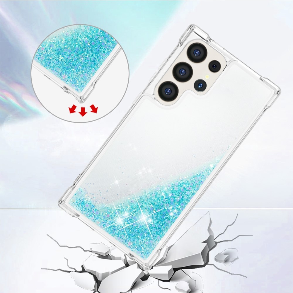 Glitter přesýpací gelový obal na Samsung Galaxy S24 Ultra - modrý/hvězdičky