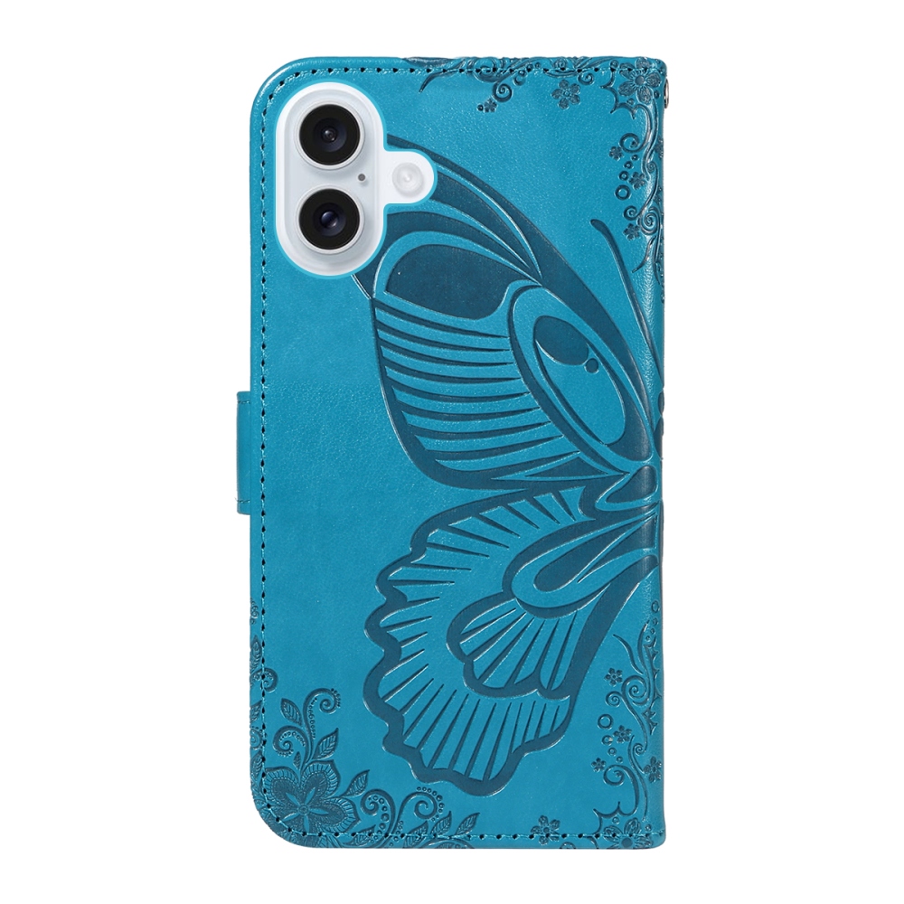 Floral Butterfly knížkové pouzdro na iPhone 17 - modré