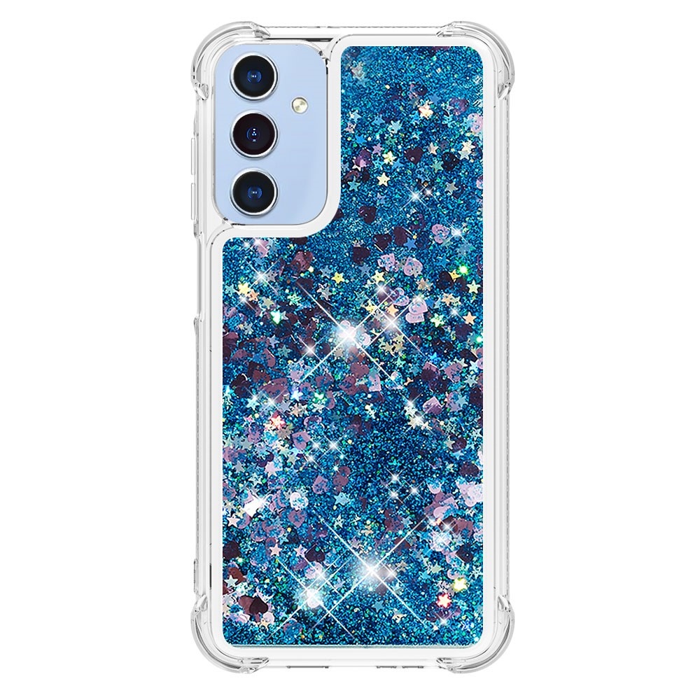 Glitter přesýpací gelový obal na Samsung Galaxy A26 5G - modrý/srdíčka