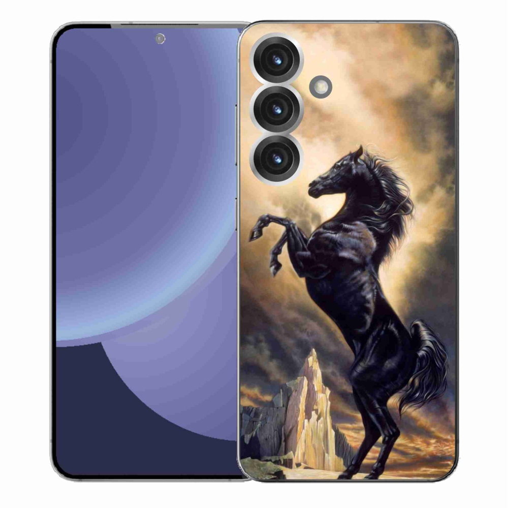Gelový kryt mmCase na Samsung Galaxy S25+ - černý kreslený kůň