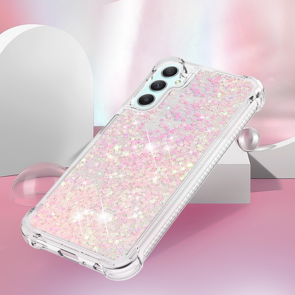 Glitter přesýpací gelový obal na Samsung Galaxy A24 - růžový/hvězdičky
