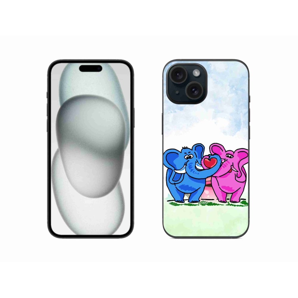 Gelový kryt mmCase na iPhone 15 - zamilovaní sloni