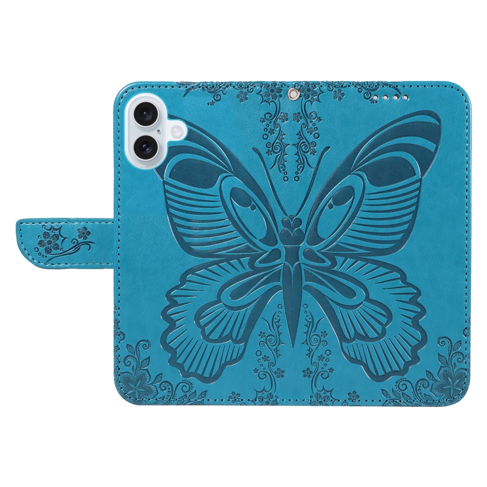 Floral Butterfly knížkové pouzdro na iPhone 17 - modré