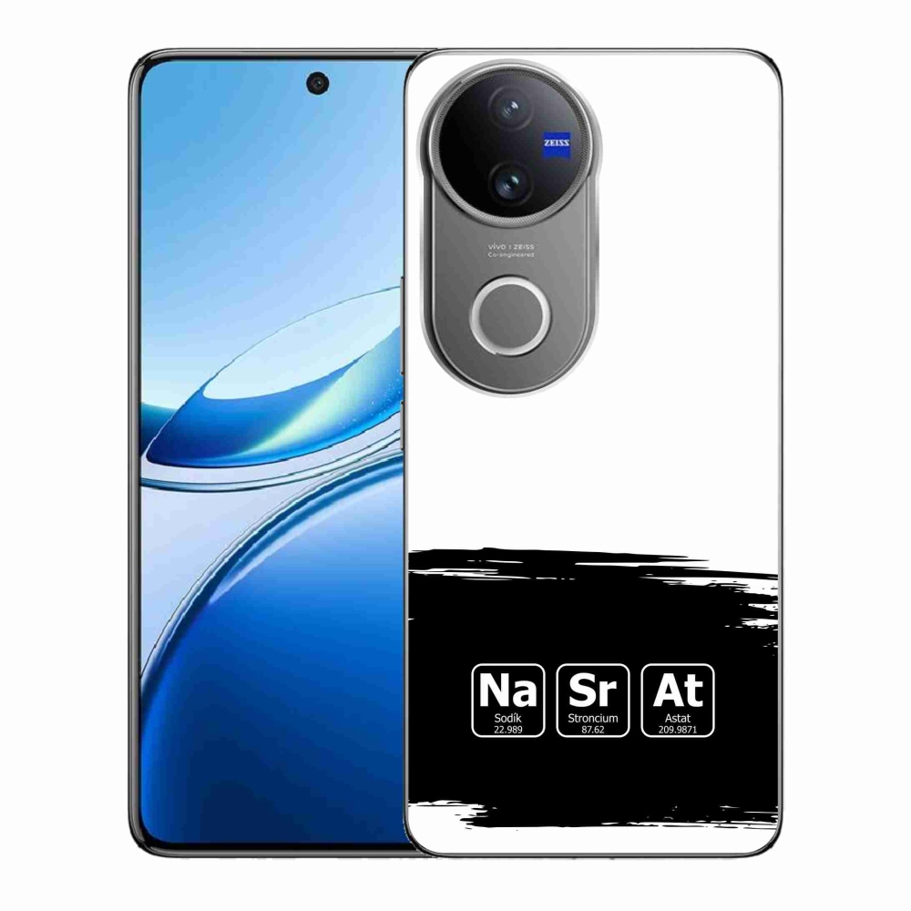 Gelový kryt mmCase na Vivo V50 5G - chemické prvky černobílé pozadí