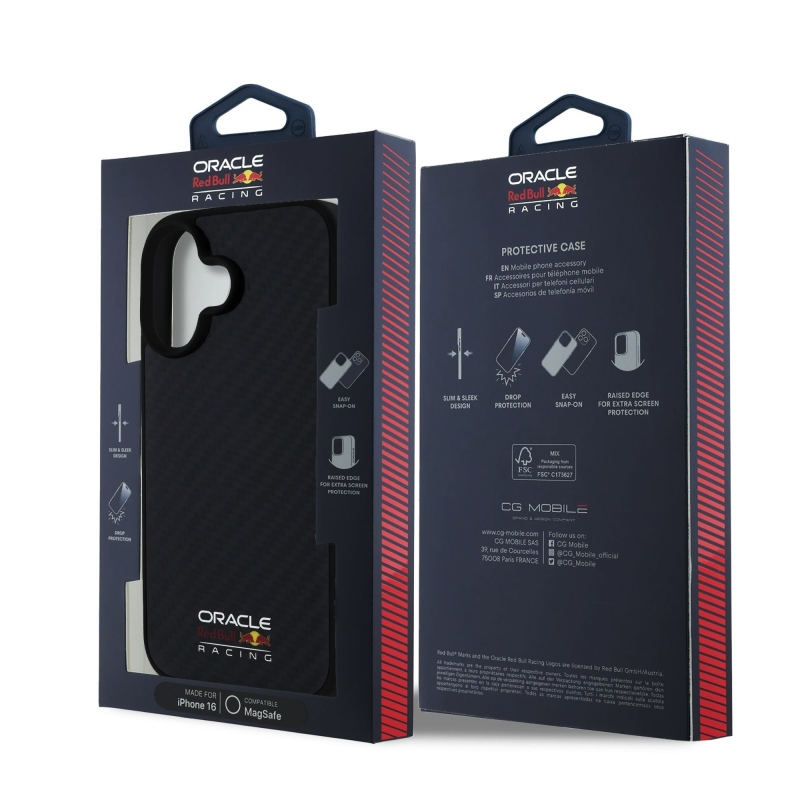 Red Bull Carbon Shiny Logo MagSafe Zadní Kryt pro iPhone 16 Black