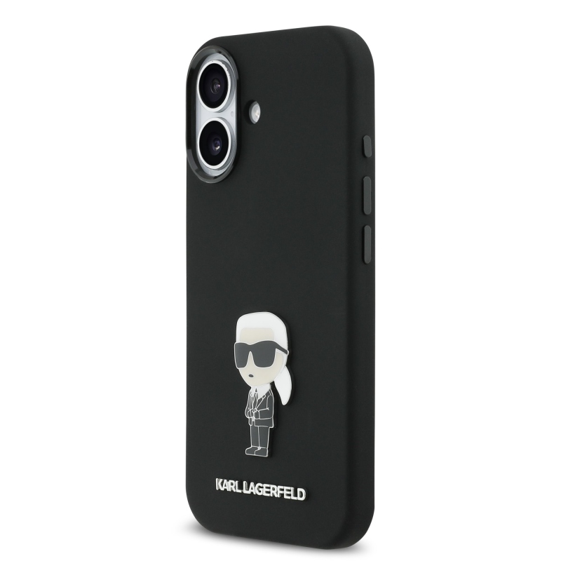 Karl Lagerfeld Liquid Silicone Metal Ikonik Zadní Kryt pro iPhone 17 Black