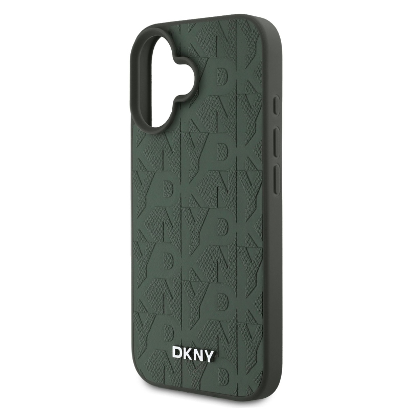 DKNY PU Leather Grid Pattern Magsafe Zadní Kryt pro iPhone 16 Green