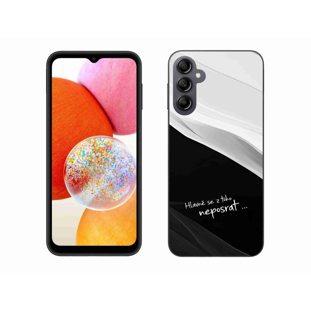 Gelový kryt mmCase na Samsung Galaxy A14 4G/5G - vtipný text 13 černobílé pozadí