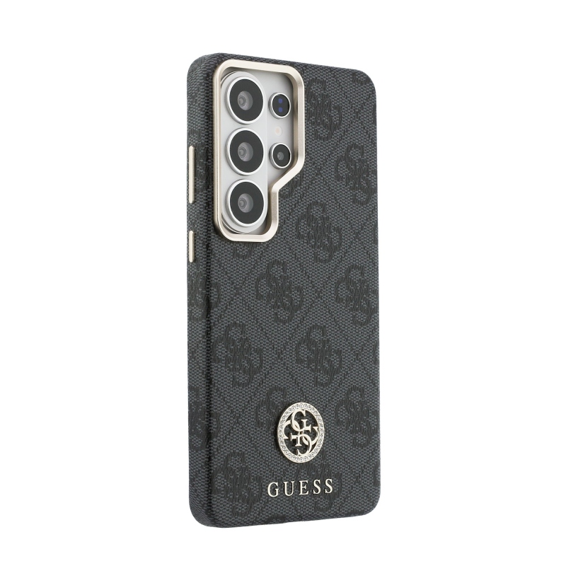 Guess PU Leather 4G Strass Logo Gold Frame Magnetic Zadní Kryt pro Samsung Galaxy S26 Ultra Black