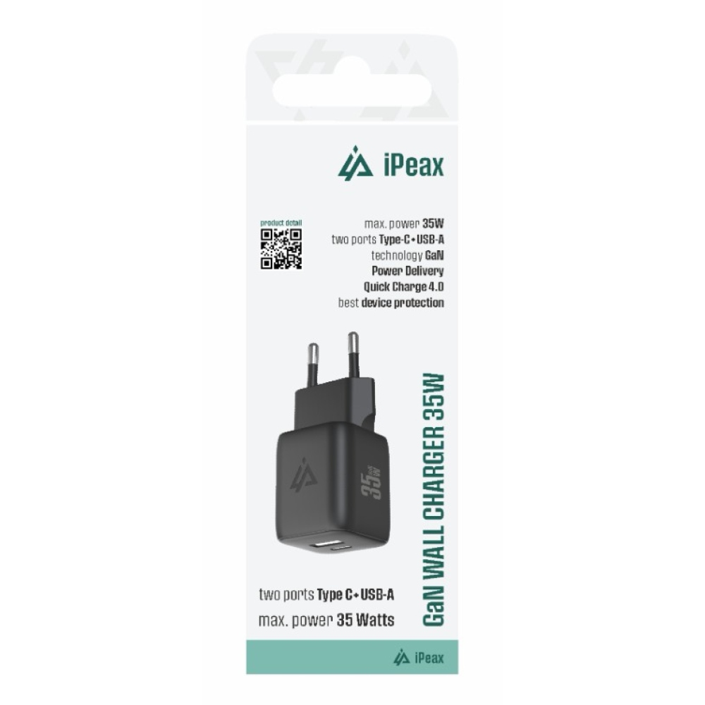 iPEAX GaN Síťová nabíječka 35 W, 1x USB-C a 1x USB-A - černá