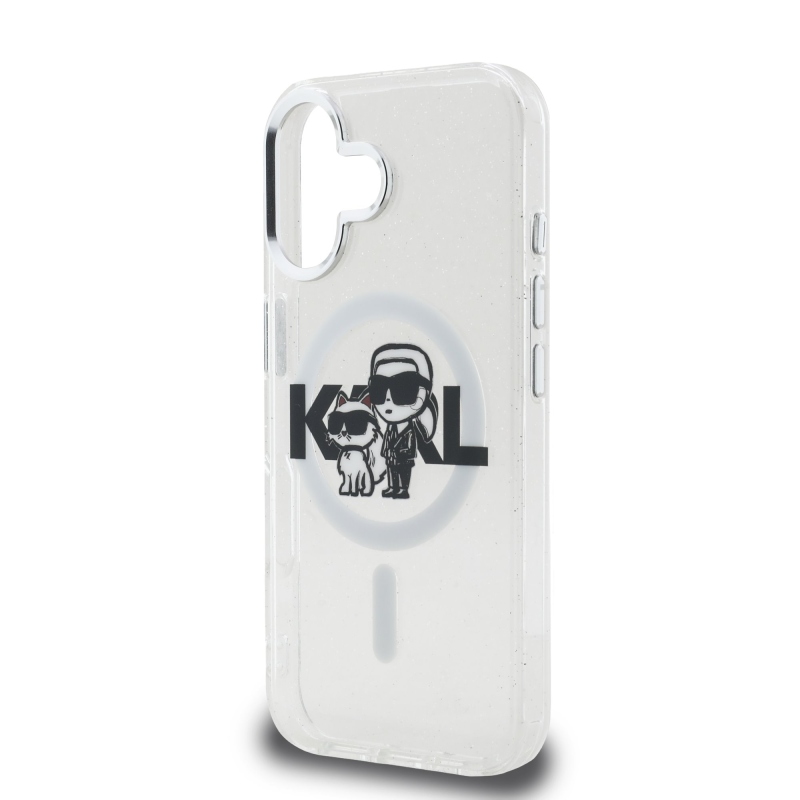 Karl Lagerfeld IML Glitter Karl and Choupette Sketch MagSafe Zadní Kryt pro iPhone 16 Transparent