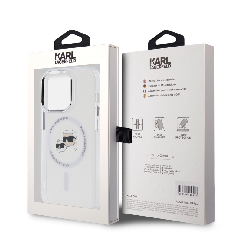 Karl Lagerfeld IML K&CH Heads Metal Frame MagSafe Zadní Kryt pro iPhone 13 Pro Transparent