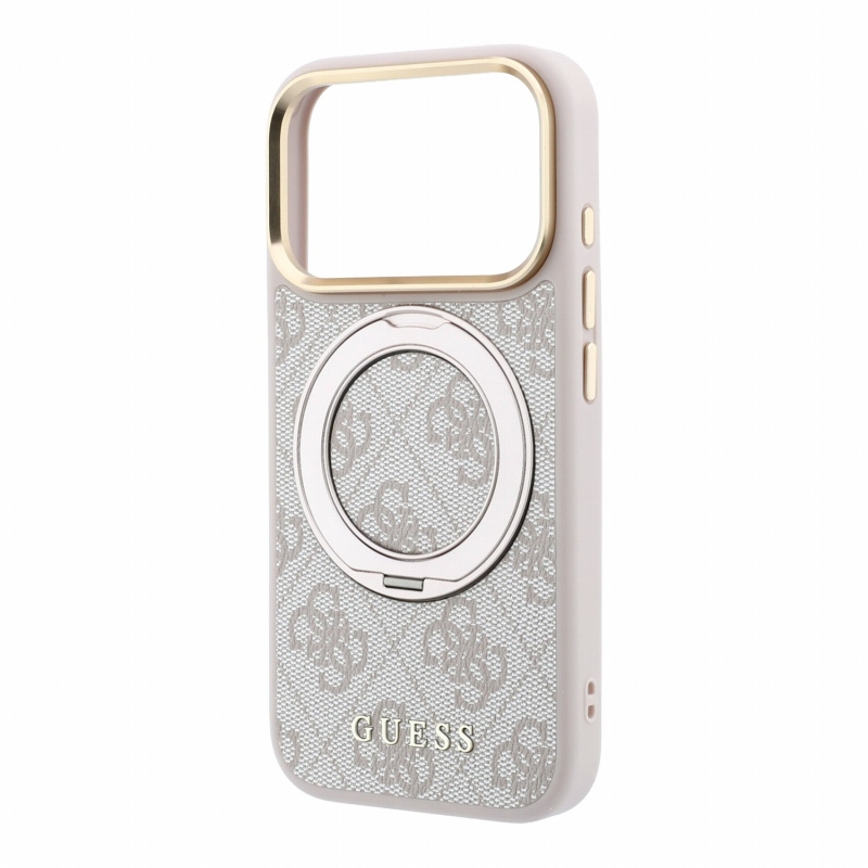Guess PU 4G Ring Stand MagSafe Zadní Kryt pro iPhone 18 Pro Pink