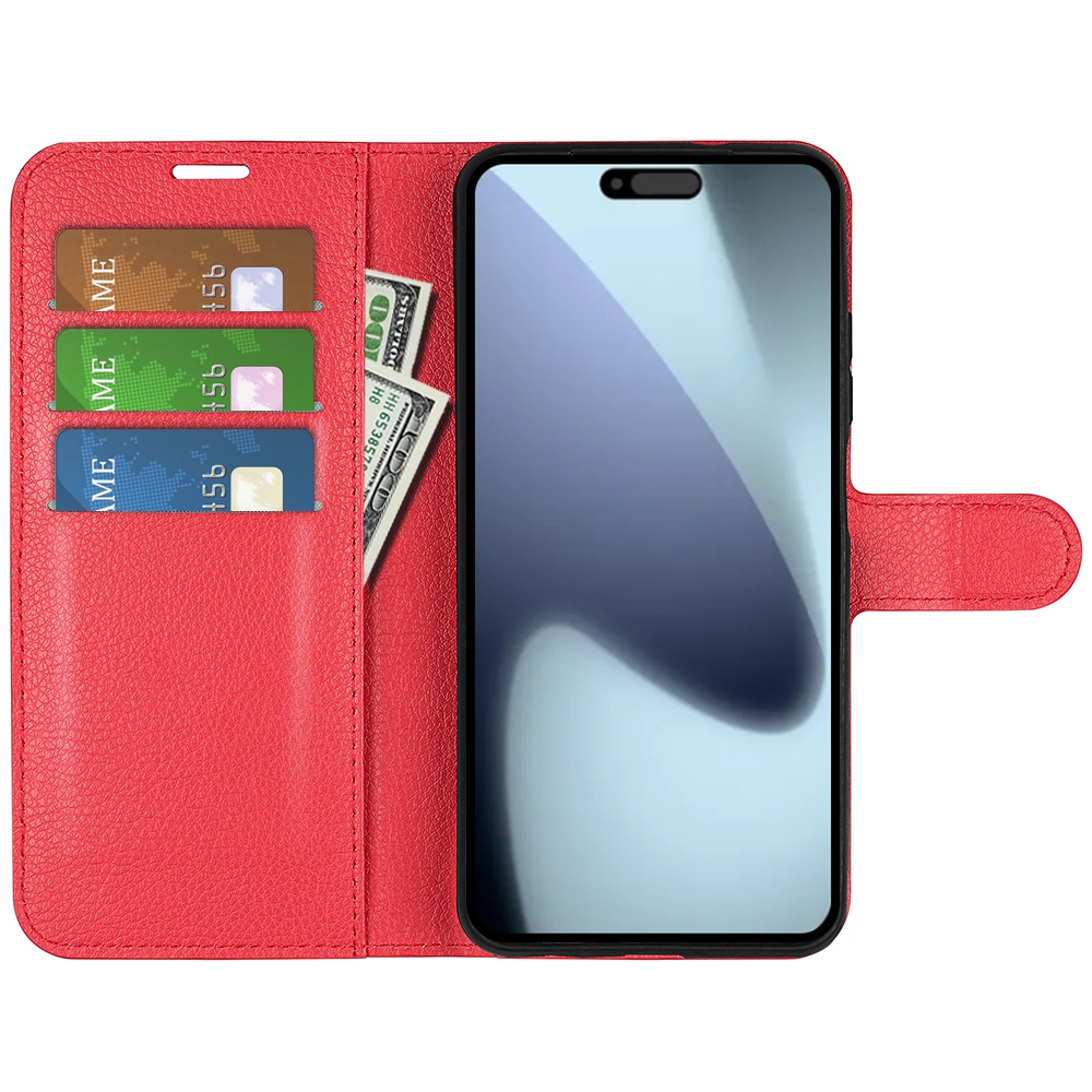 Litchi knížkové pouzdro na iPhone 17 - červené