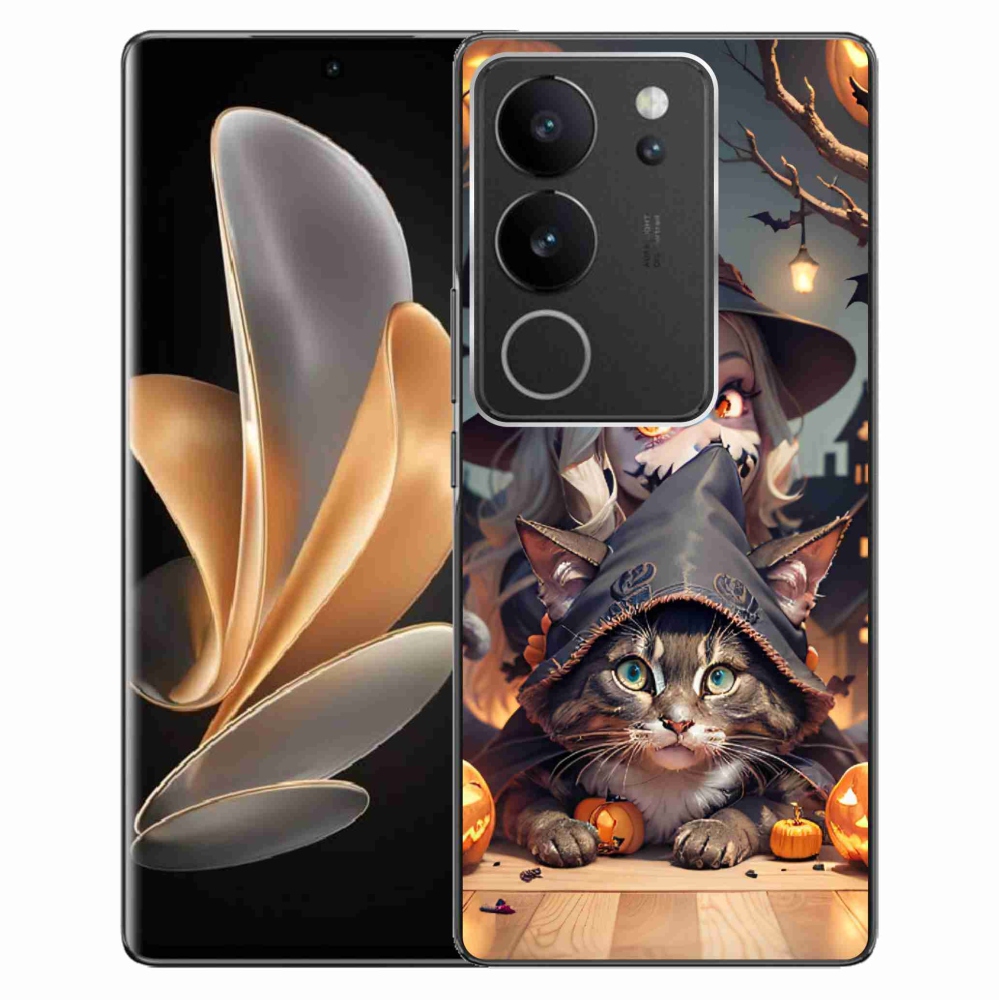 Gelový kryt mmCase na Vivo V29 5G - čarodějnice s kočkou