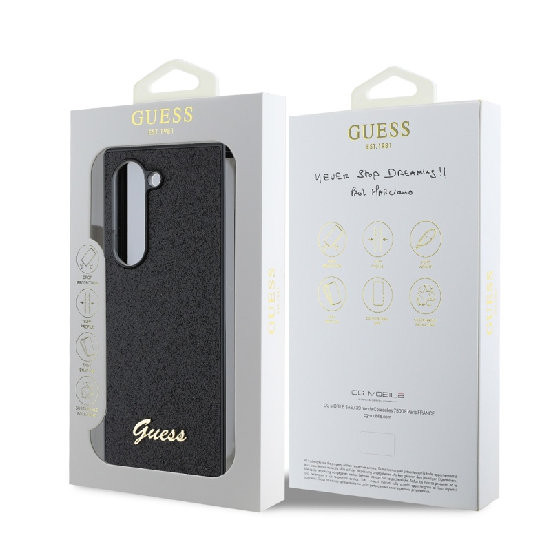 Guess PC/TPU Glitter Flakes Metal Logo Zadní Kryt pro Samsung Galaxy Z Fold 6 Black
