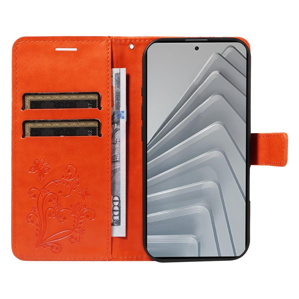 Big Butterfly knížkové pouzdro na Xiaomi Redmi Note 14 - oranžové