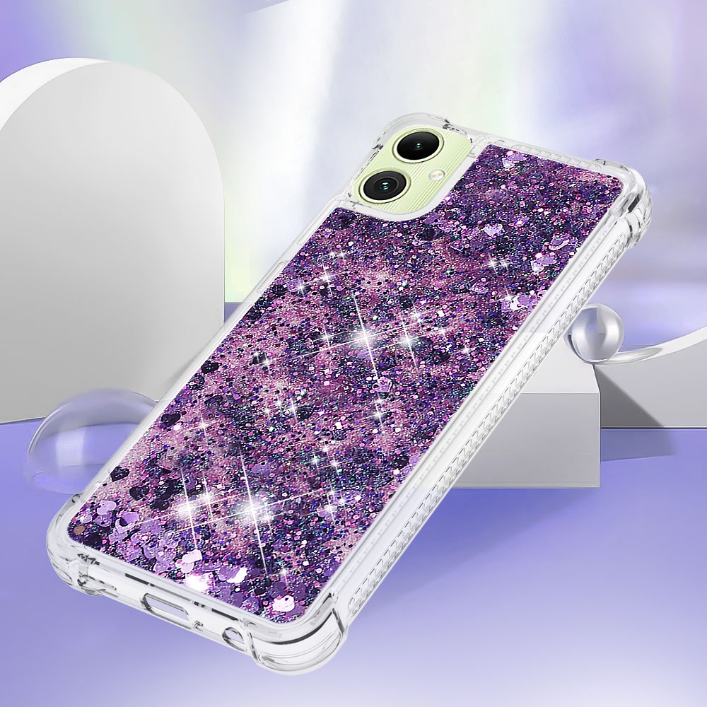 Glitter přesýpací gelový obal na Samsung Galaxy A07 4G - tmavěfialový/srdíčka