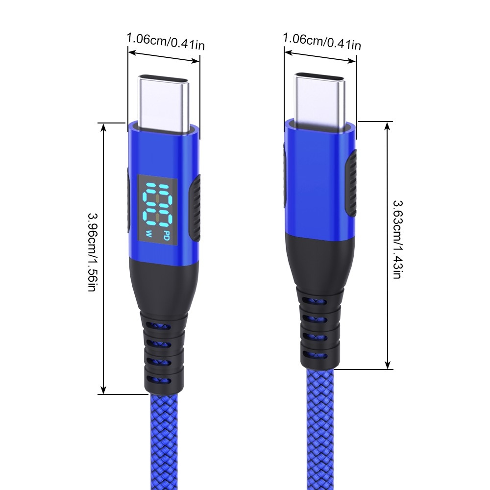 Nylonový kabel USB-C / USB-C s displejem 1m 100W - modrý