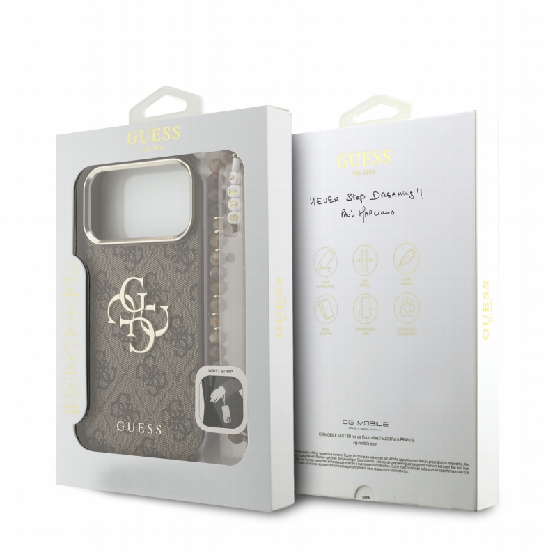 Guess PU 4G Metal Logo Strap Zadní Kryt pro iPhone 18 Pro Max Brown