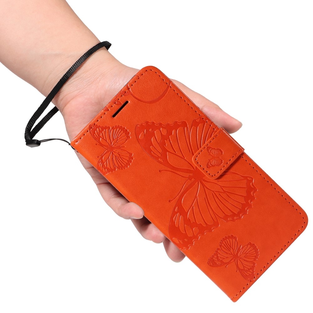 Big Butterfly knížkové pouzdro na Xiaomi Redmi Note 14 - oranžové