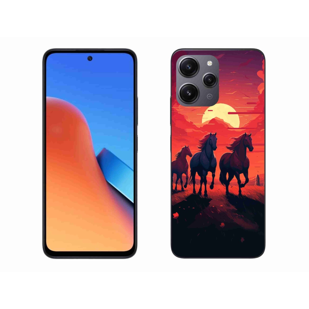 Gelový kryt mmCase na Xiaomi Redmi 12 - koně a západ slunce