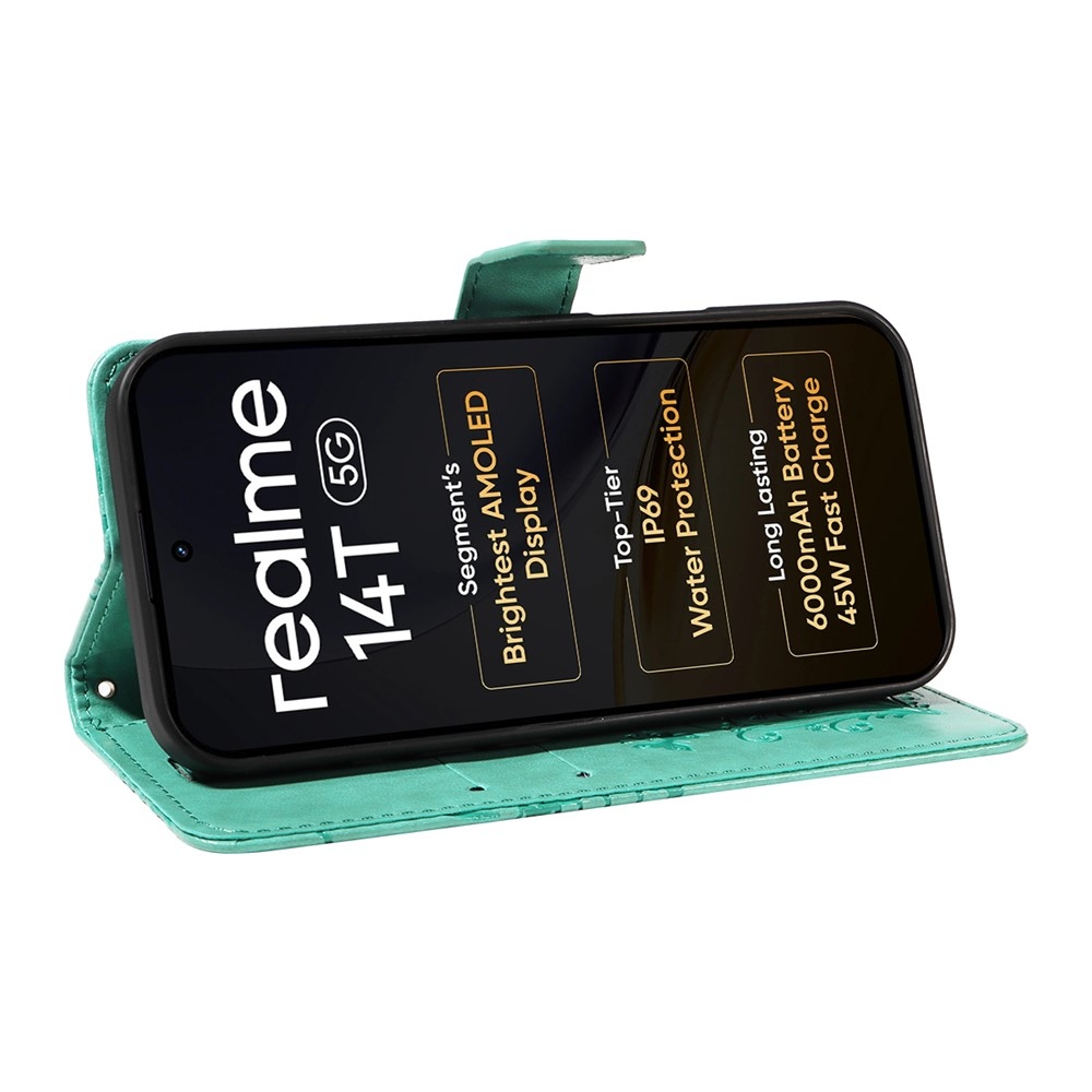 Big Butterfly knížkové pouzdro na Realme 14 5G/14T 5G - modrozelené