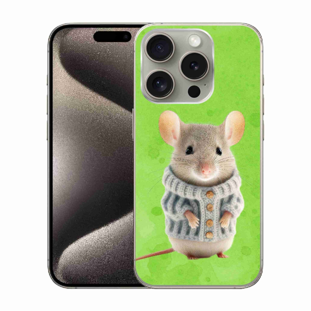 Gelový kryt mmCase na iPhone 15 Pro - myška ve svetru
