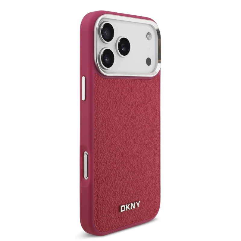 DKNY PU Leather Metal Logo Wrist Chain MagSafe Zadní Kryt pro iPhone 17 Pro Max Pink