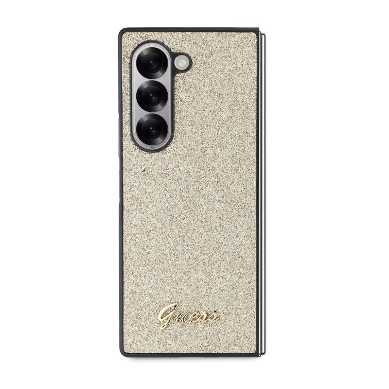 Guess PC/TPU Glitter Flakes Metal Logo Zadní Kryt pro Samsung Galaxy Z Fold 6 Gold